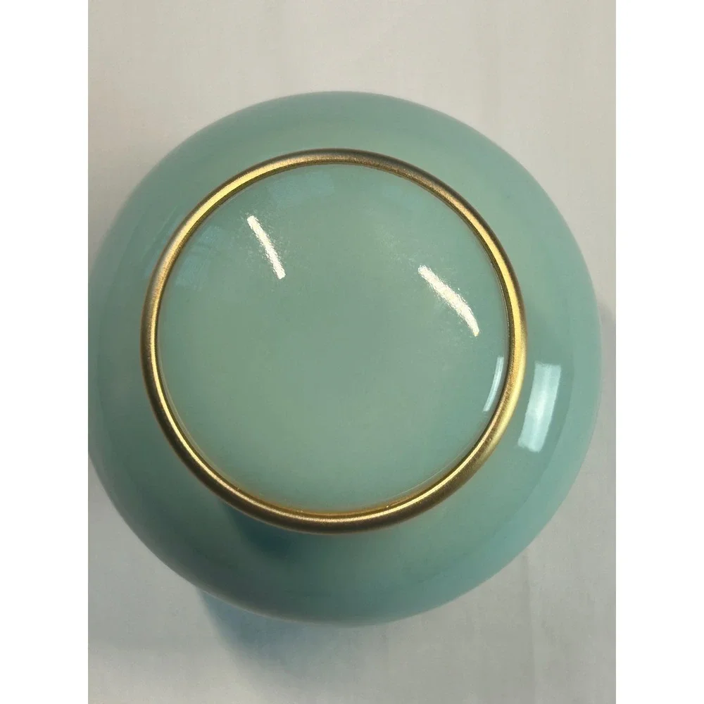 Porcelain Urn Jar Unisex OS Aqua Celadon Gold Trim Ginger Jar